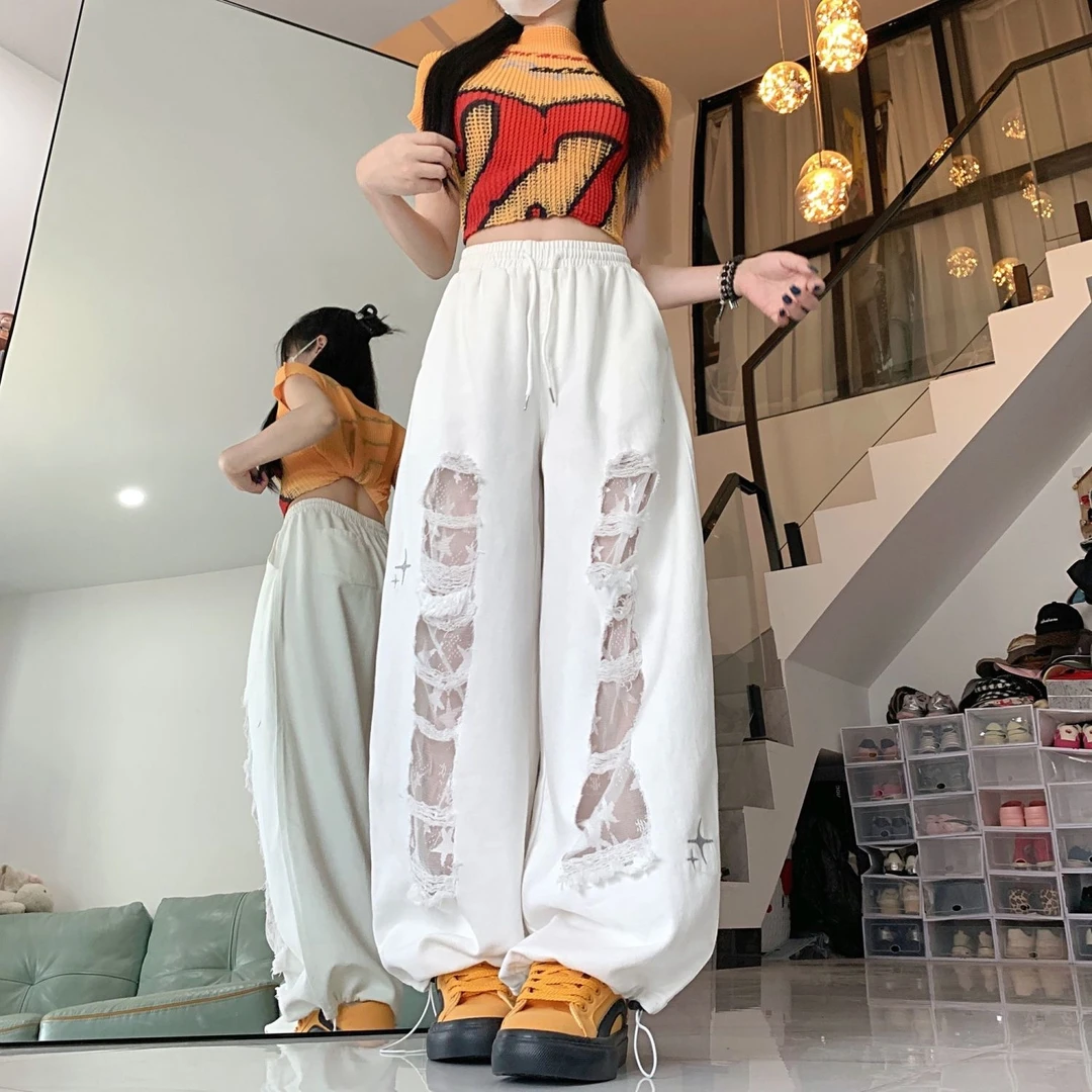 【大牌逗姐】三色高街风牛仔裤高腰长裤休闲阔腿薄款多巴胺服装女