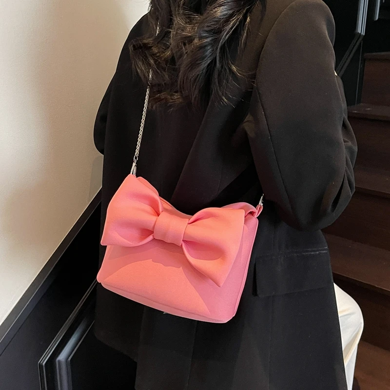 洋气粉色蝴蝶结迷你链条包斜挎包女款2025新款潮时尚甜美小包包
