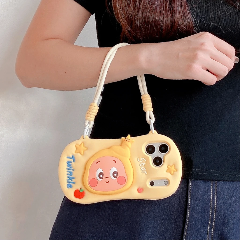 横版支架星星人适用iPhone17手机壳立体硅胶苹果16挂绳15防摔壳14