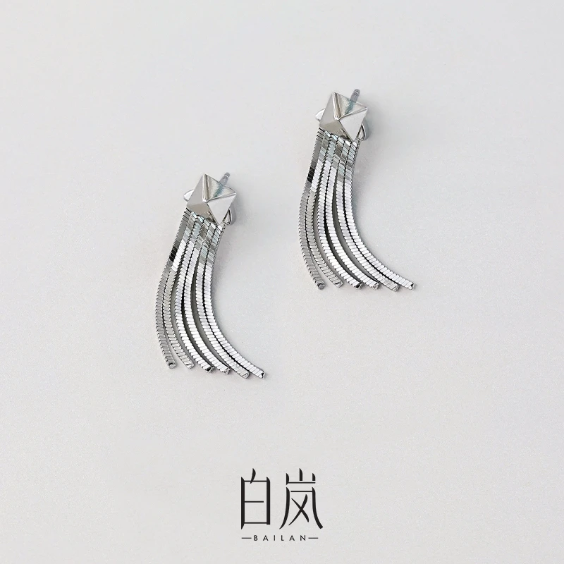 925银耳饰 白岚几何流苏耳钉女气质耳饰饰品小众设计高级感ED3994