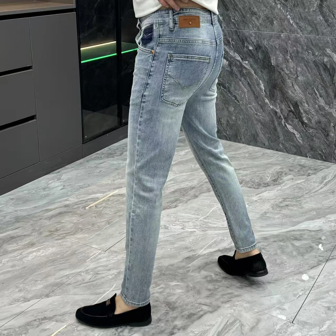 10940-夏季时尚男士修身小脚牛仔裤束脚裤舒适透气