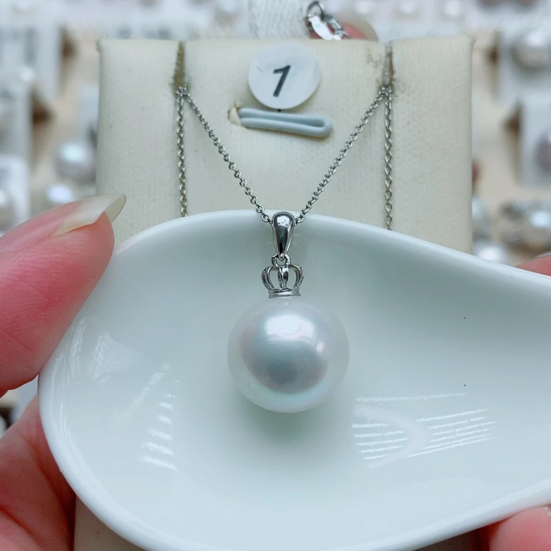 家***)淡水珍珠银S925镶嵌吊坠(赠链)14mm