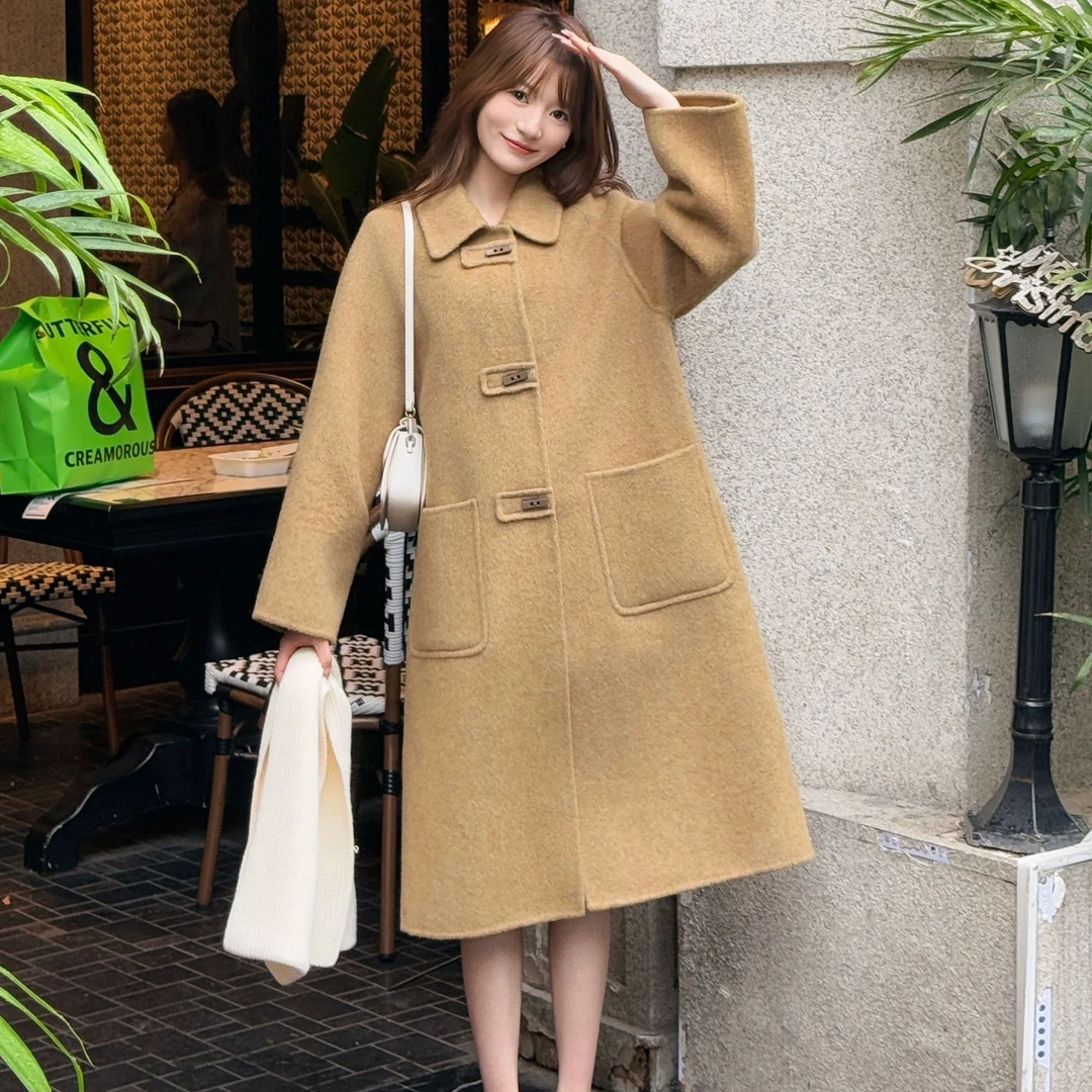 休闲风秋冬韩版时尚洋气经典百搭中长款羊毛大衣 2503