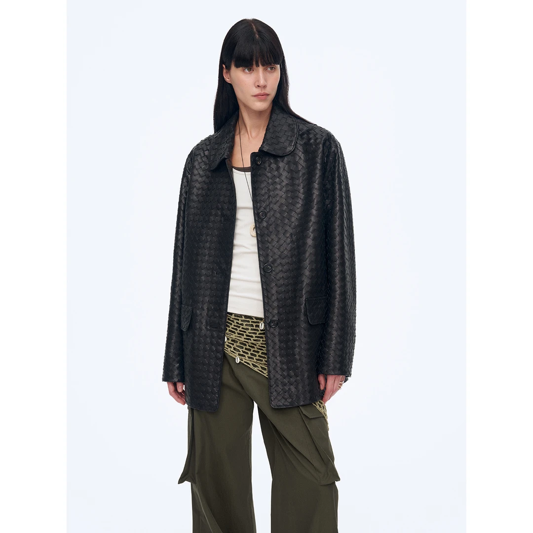 [实穿新复古]伦勃朗夜色 重工整件编织工艺皮衣