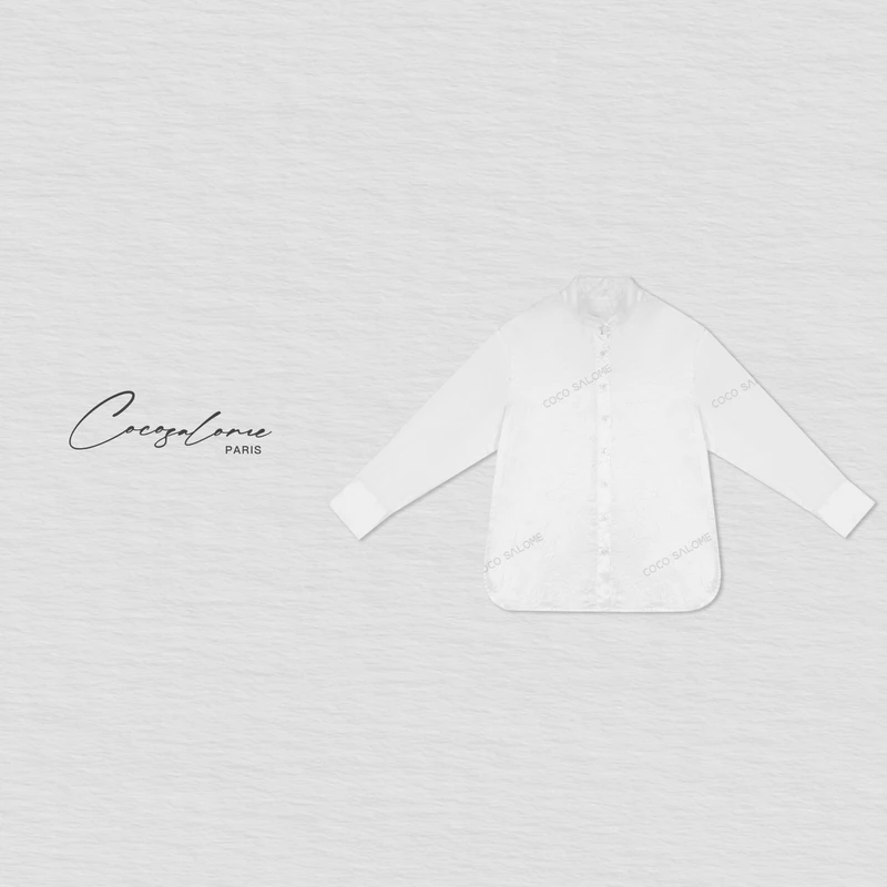 韩彬彬"白月光"时尚冰裂纹理珍珠扣女士气质国风长袖衬衫6163-9