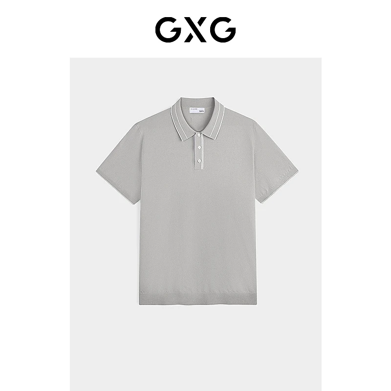 GXG男装 简约条纹撞色Polo衫休闲翻领通勤纯色透气男#G24X242052