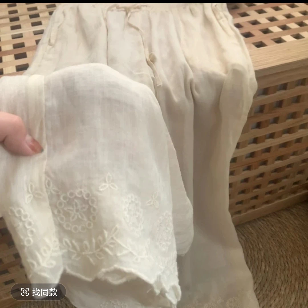 8269刺绣裤脚花边裤