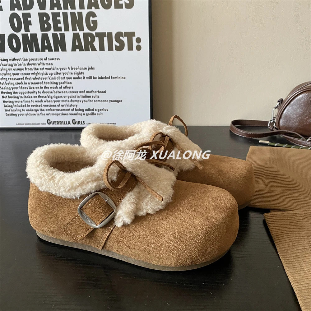 加绒毛毛勃肯鞋女2025秋冬新款内增高百搭加绒棉鞋外穿保暖雪地靴
