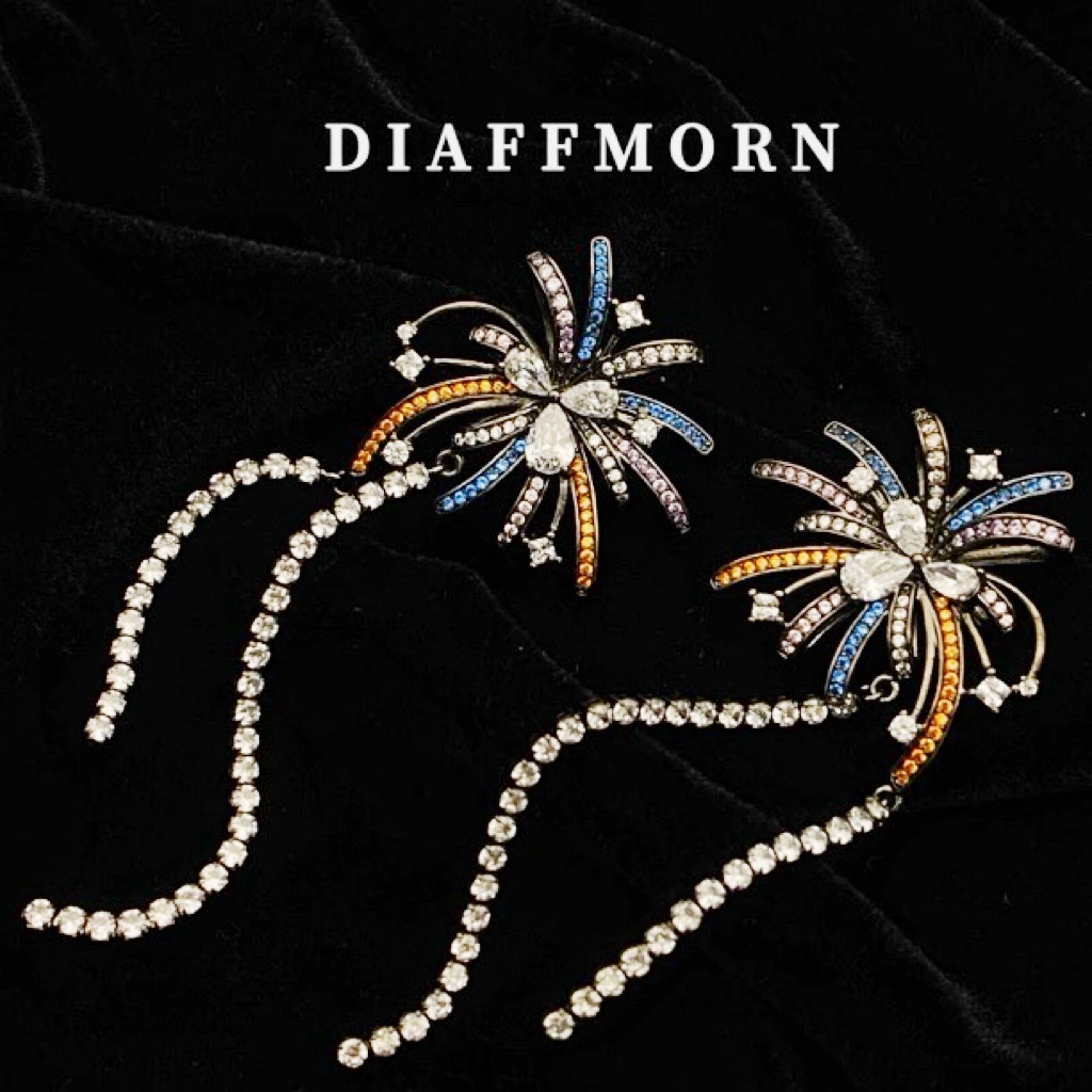 铜合金合成锆石耳饰 DFM《璀璨烟花》长款流苏气质高级感小众耳饰