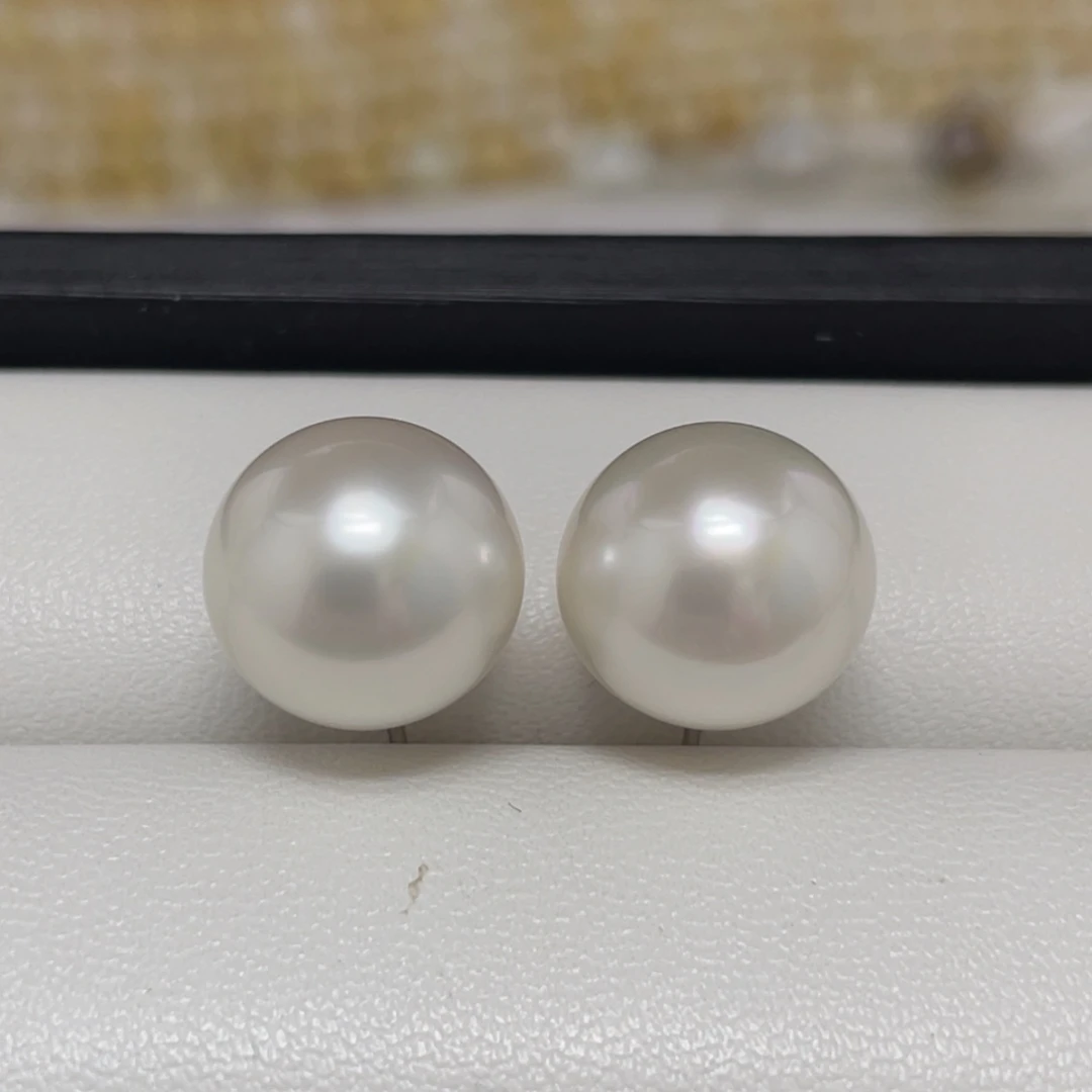 海水珍珠澳白素钉13-14银S925镶嵌
