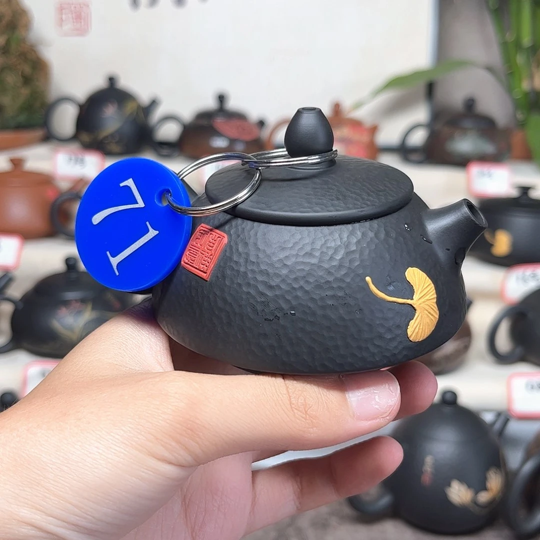 120毫升微微瑕纯手工锤纹堆雕彩绘短嘴石瓢壶