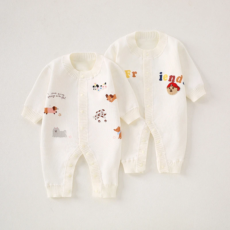 2025秋冬款宝宝长袖连身衣婴幼儿爬爬服婴儿针织哈衣薄绒可爱毛衣