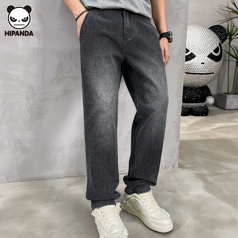 Hi Panda春季牛仔裤新品高档水洗复古风小直筒裤潮男痞帅男士长裤