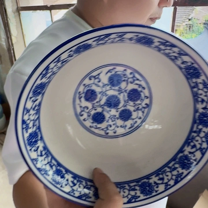 景德镇高温陶瓷7寸青花缠枝莲面碗2个