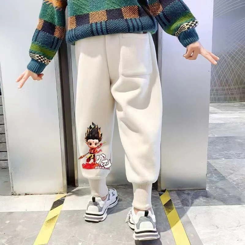 儿童卡通款哪吒休闲裤子男女童春秋款新中式洋气中大童运动裤FDS