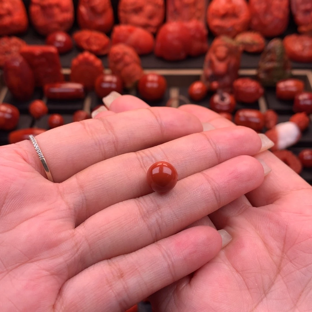 南红玛瑙南红川料原矿高品圆珠10mm未镶嵌