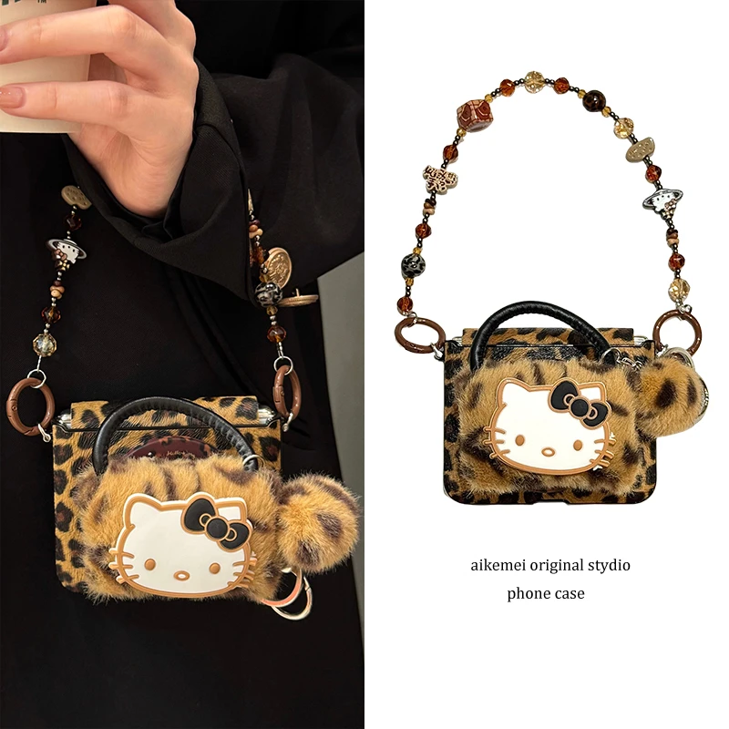 适用华为purax典藏版手机壳pocket2棕色豹纹毛绒立体kt猫磁吸支