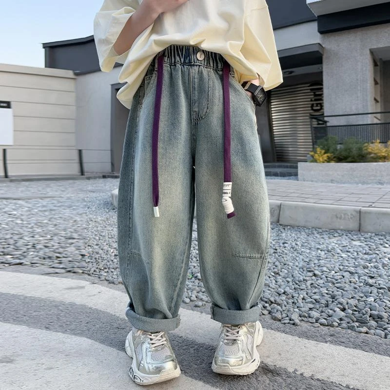 女童牛仔裤春秋女大童韩版老爹裤春季宽松潮酷哈伦裤春装儿童裤子