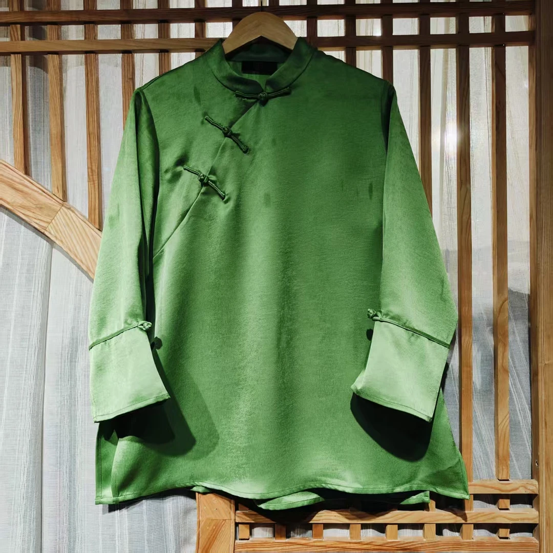 凤徕兮私人定制草绿色光板盘扣小立领打底上衣 (HY1089) 草绿