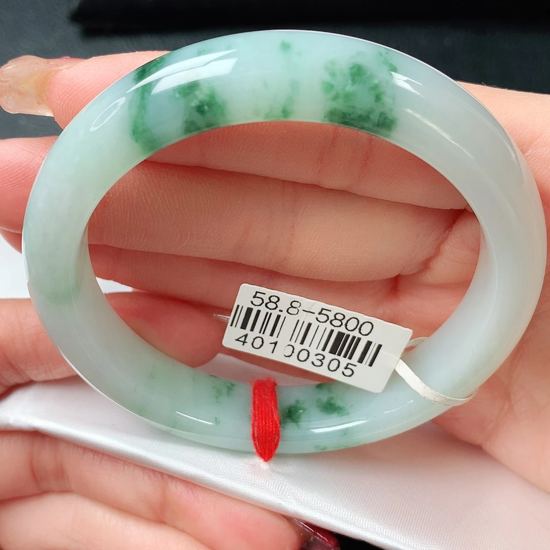 翡翠手镯未镶嵌冰飘花正圈58圈口7号