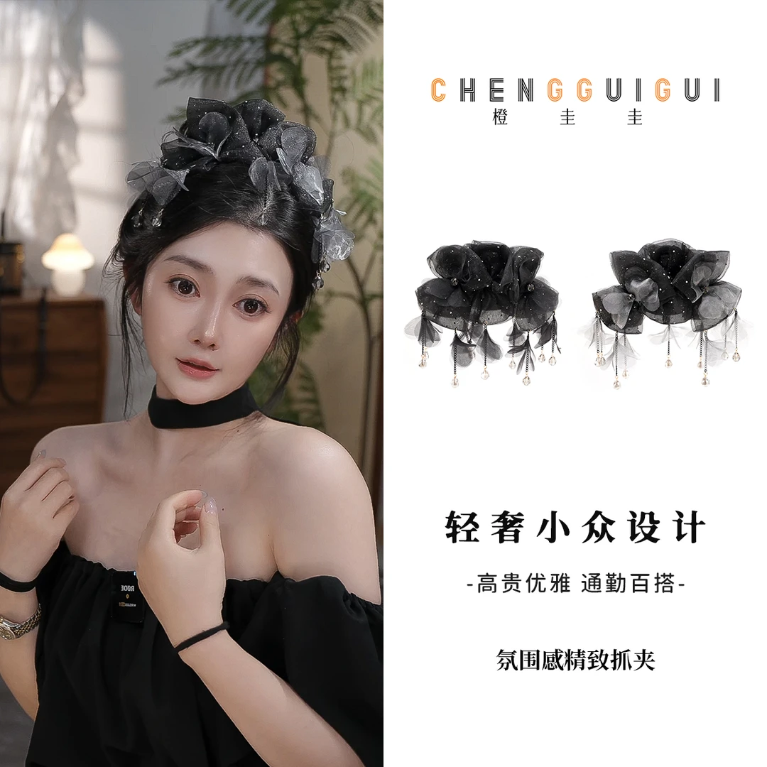 氛围感精致超仙鲨鱼夹百搭手工高级感小众时尚日常拼色优雅抓夹