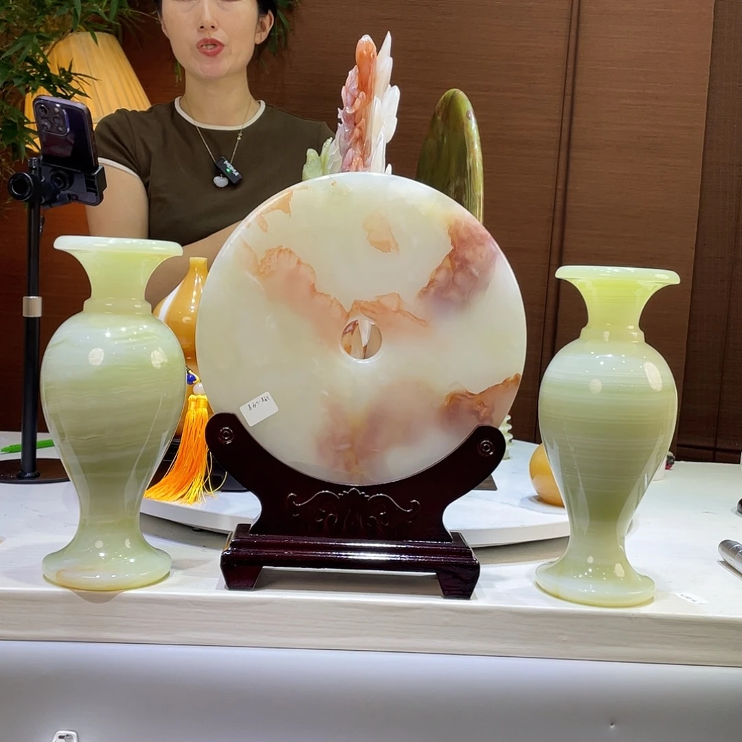 玉平安扣精品天然玉石花瓶摆件