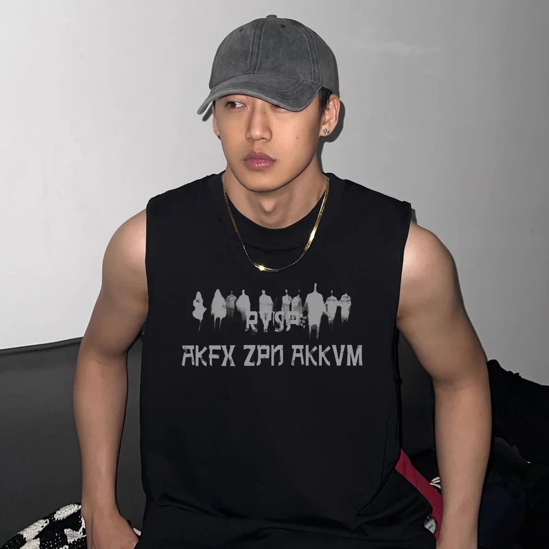 HIP潮牌无袖男款背心美式高街西海岸街头痞帅复古休闲百搭t恤上衣