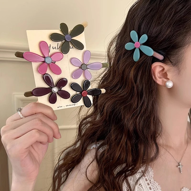 韩国东大门新款五瓣花朵刘海夹侧边夹女ins风高级感后脑勺鸭嘴夹