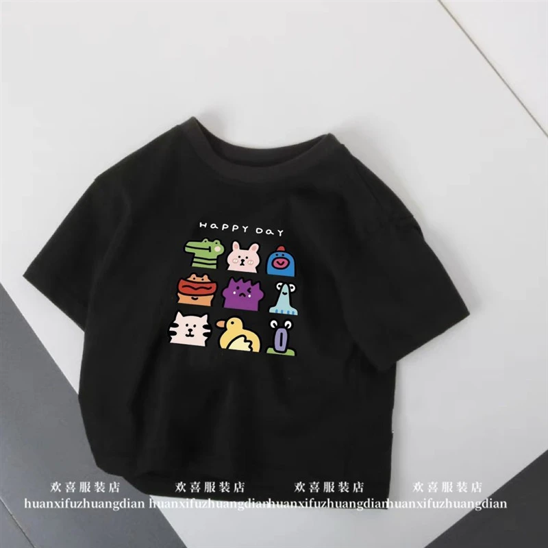 【直播同价】2025夏季儿童纯棉短袖新款可爱卡通印花百搭圆领潮上衣