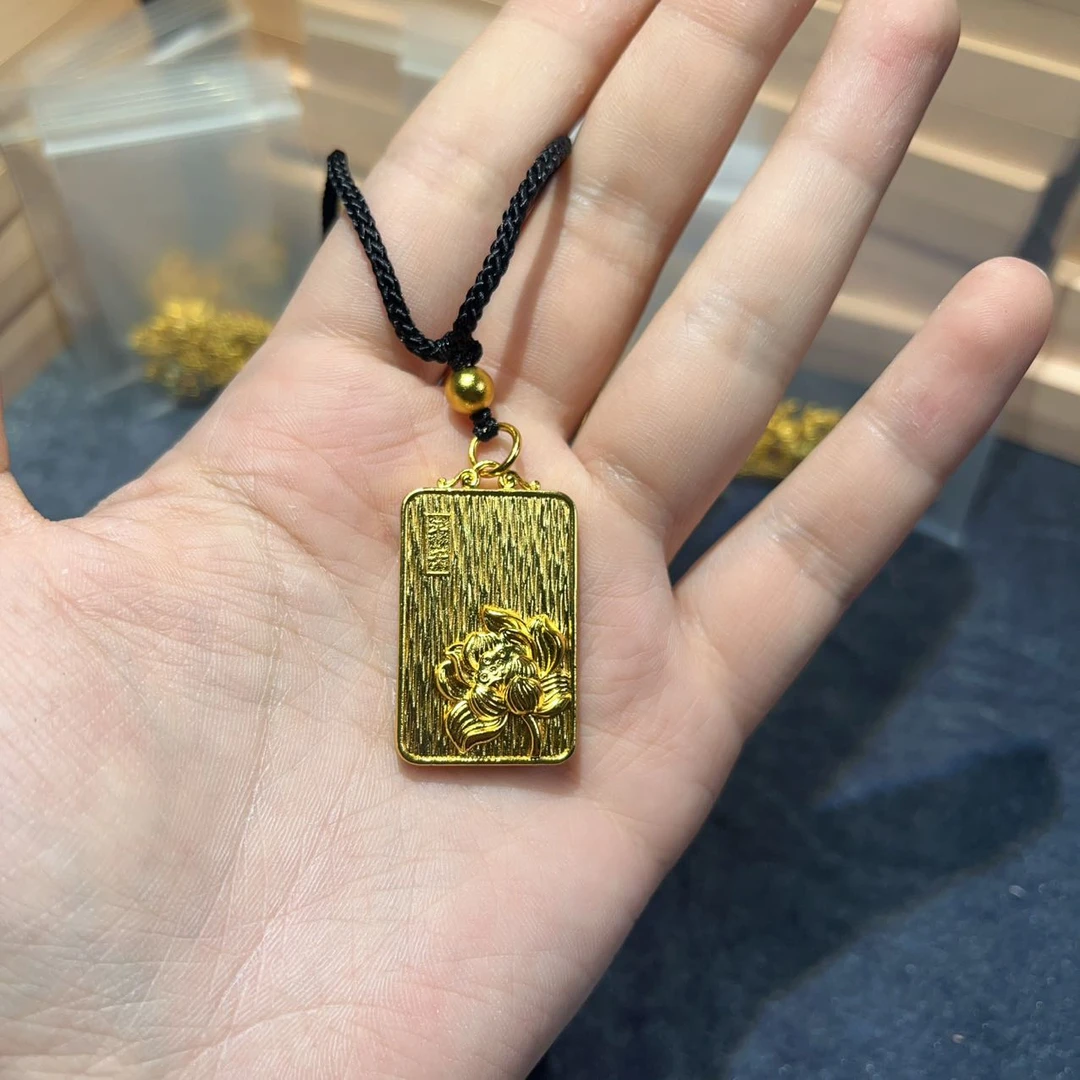 铜合金项链 莲花无事牌黑绳项链-8026