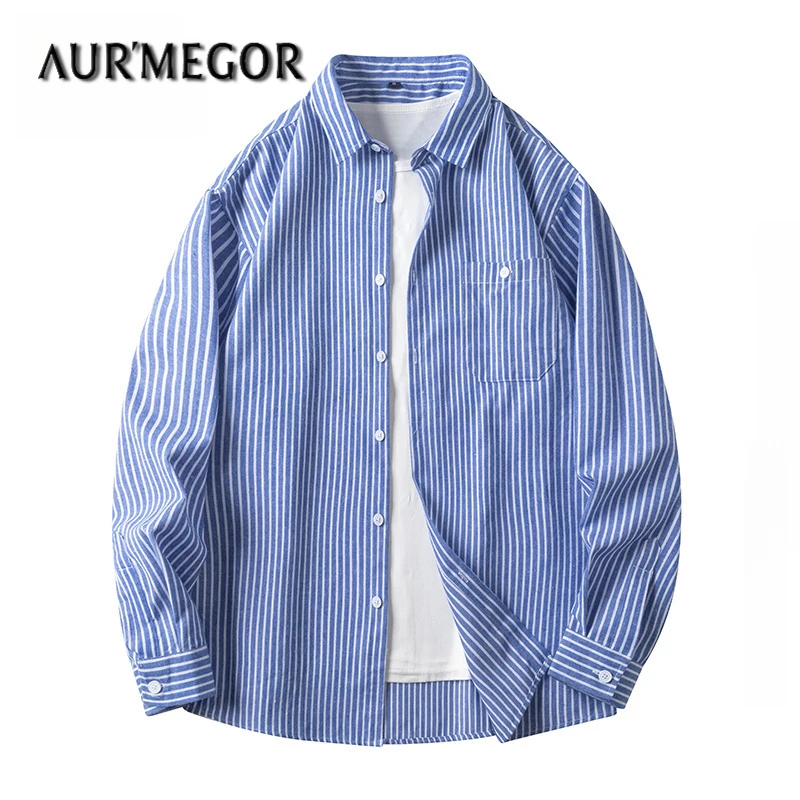 日系复古条纹衬衫长袖男潮流百搭竖薄款宽松休闲帅气运动茄克外套