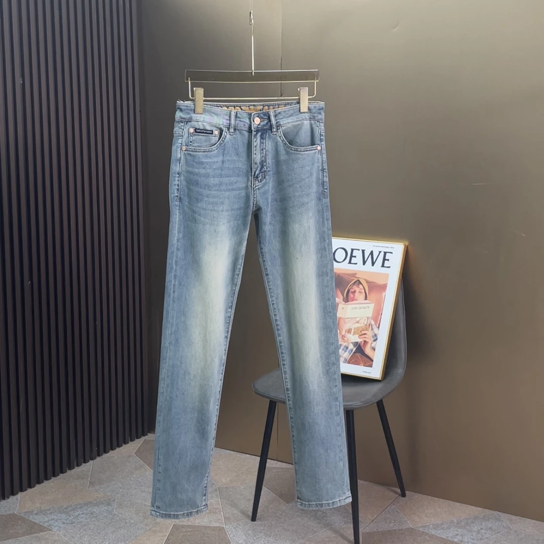 2025春夏新款男士牛仔裤高端欧货蓝色百搭弹力修身小脚长裤