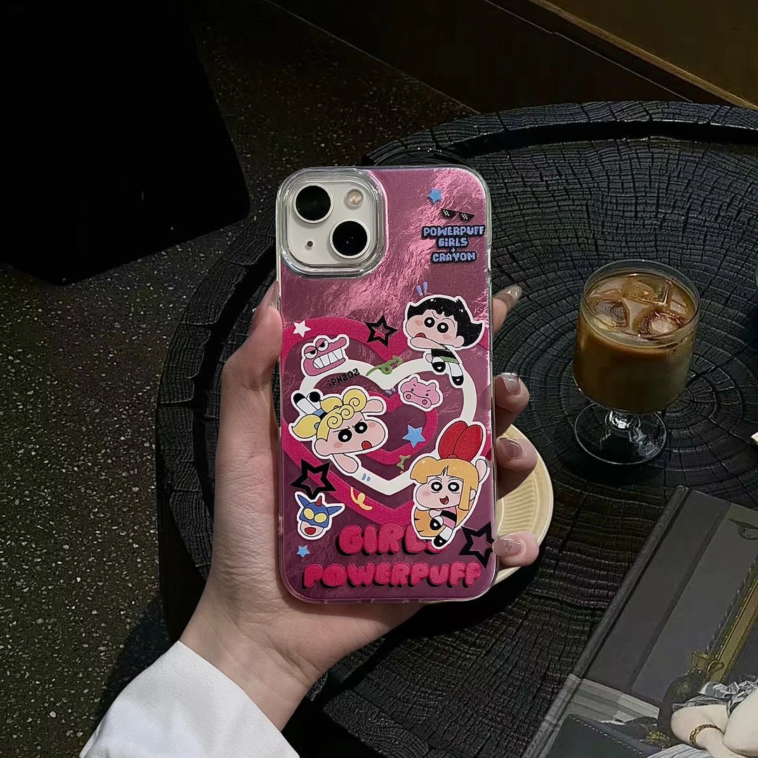 适用苹果华为一加小米飞天女警小新大孔冰川纹创意动漫防摔手机壳