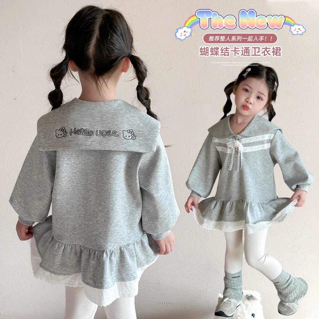 女童学院风翻领卫衣裙洋气儿童春秋季新款女宝宝休闲裙子小女孩潮