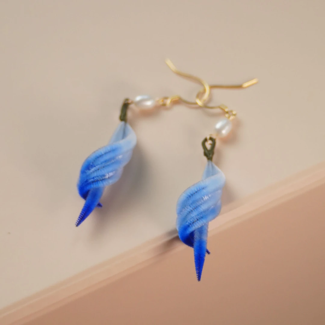合金耳饰 青花瓷耳环非遗绒花 古风旗袍新中式耳饰花朵国风复古