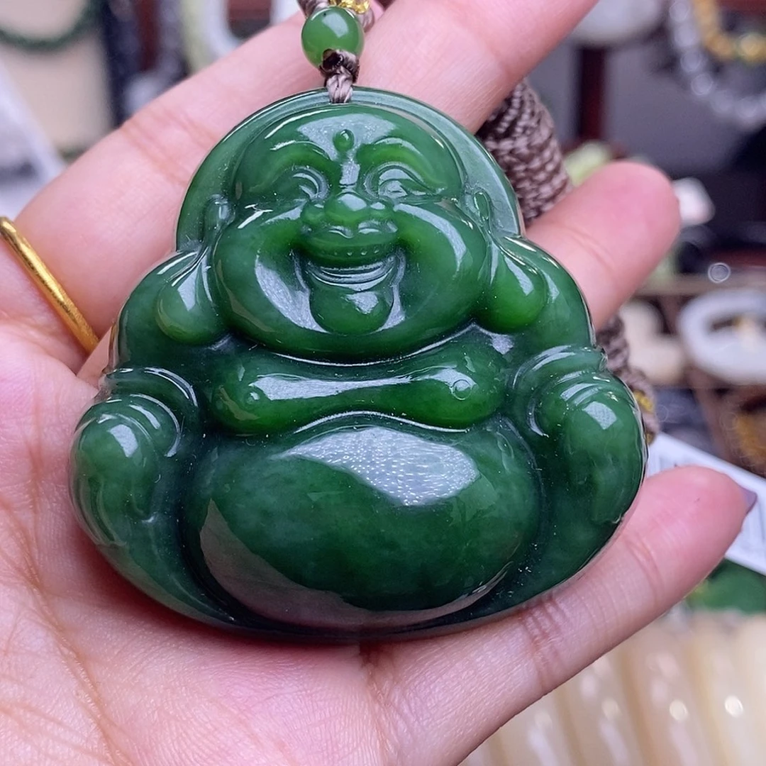 和田玉清货价毕业级老矿料碧玉佛公未镶嵌