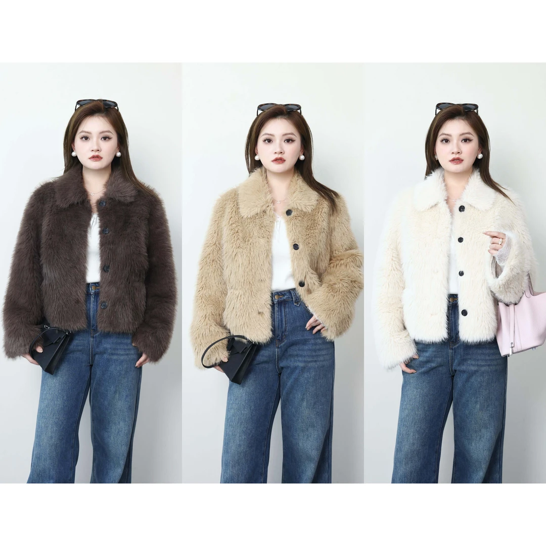 QC杨杨【名流都会】微胖大码女冬气质时尚短款环保毛外套 ZY25515