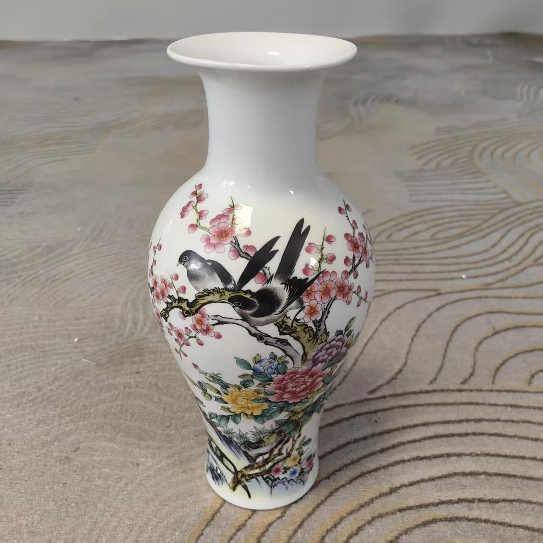 A0414粉彩喜上眉梢花鸟赏瓶