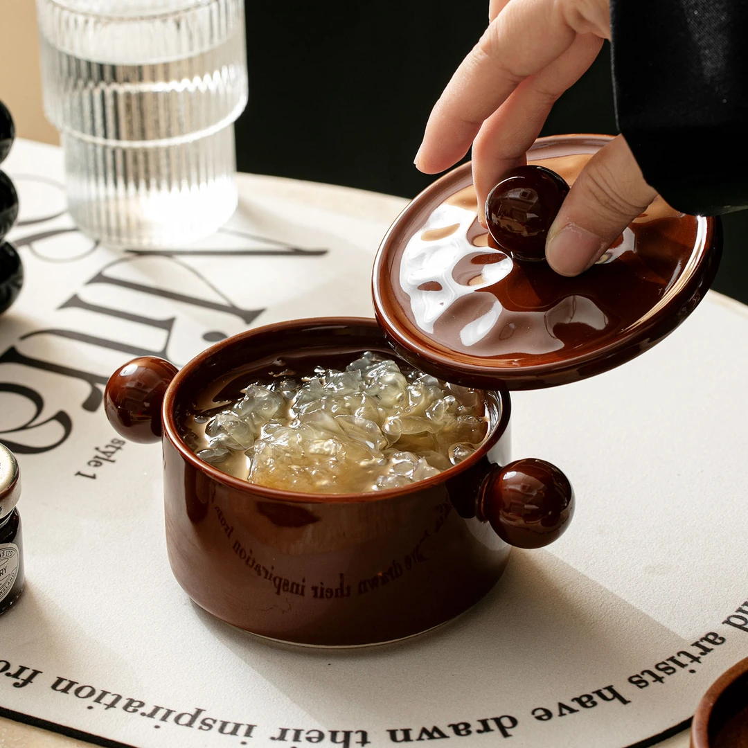 陶瓷碗蒸蛋蒸鸡蛋羹碗带盖家用陶瓷甜品碗烘焙双耳汤碗宝宝辅食碗