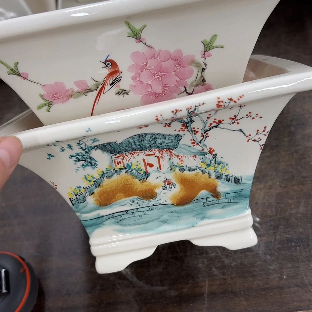 紫砂花盆491号瑕疵2个口不正脚部裂纹缩釉介意勿拍