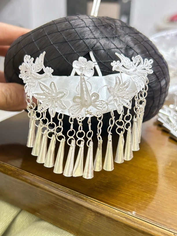 足银银制品 足银小巧后梳子 大人小孩纯银后梳 花鸟