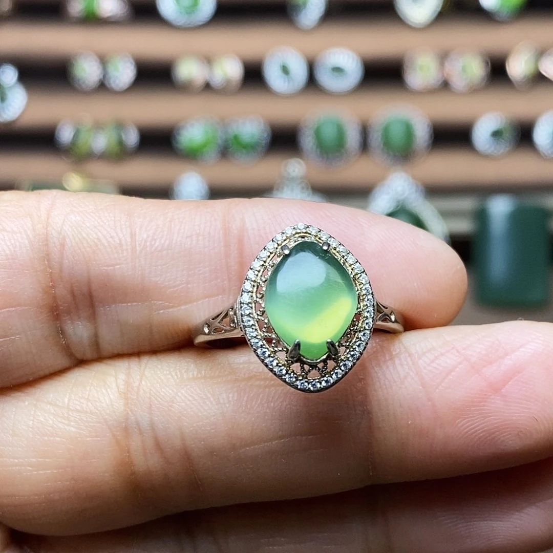 吊坠(不含链)银S925镶嵌和田玉（碧玉）戒指