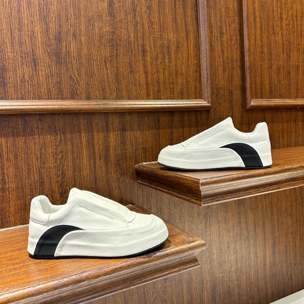 【文麒潮鞋】秋季新款男鞋皮面包底简约拼色百搭时尚潮流男士休闲鞋