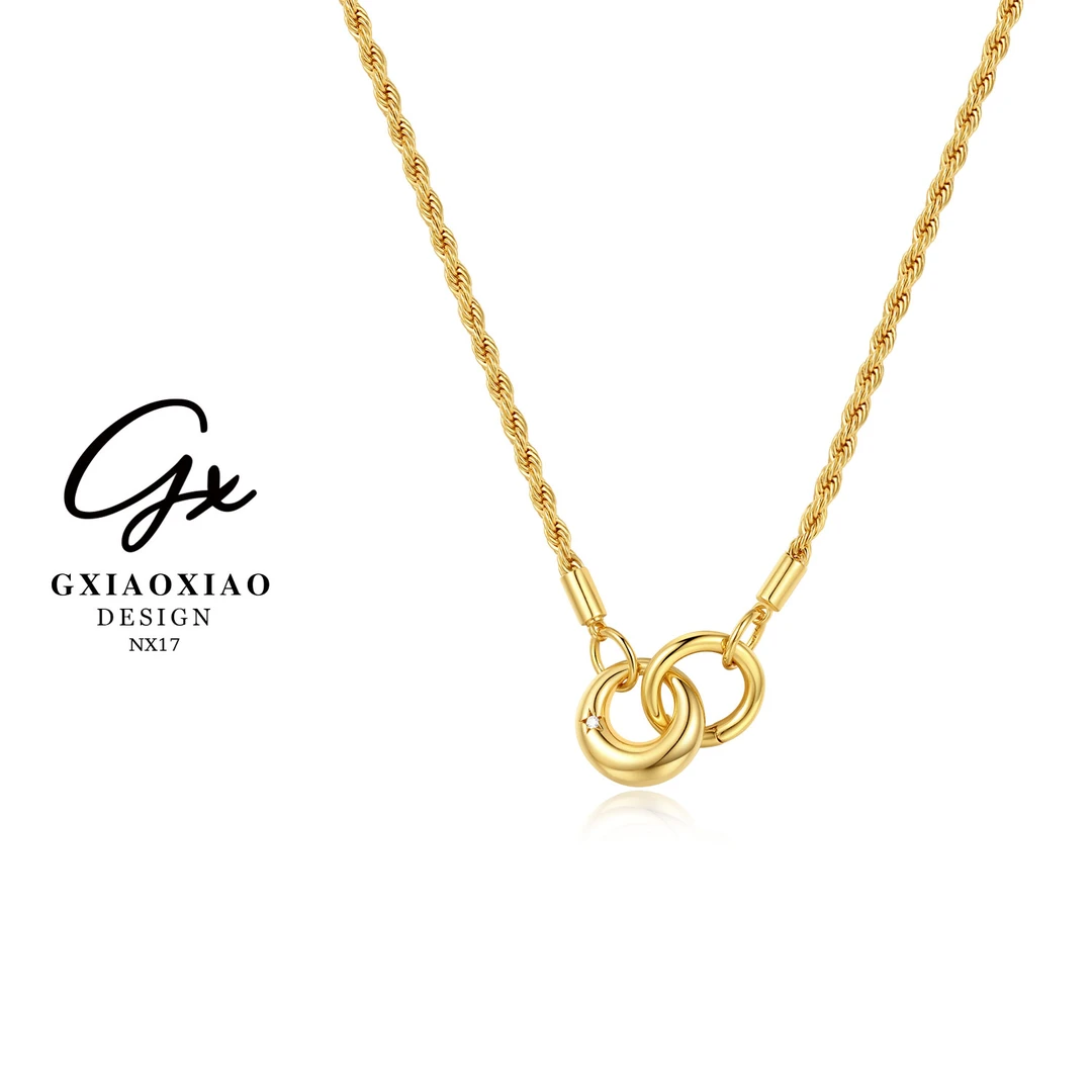 铜合金项链 GXX 【圆圆相扣】轻奢时尚设计感环环相扣项链 NX17