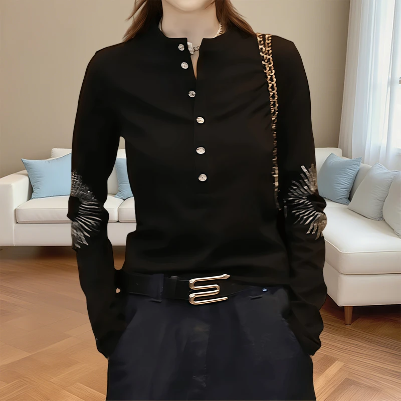 长袖T恤女2025新款秋季极简风印花打底衫修身显瘦轻熟百搭上衣ins