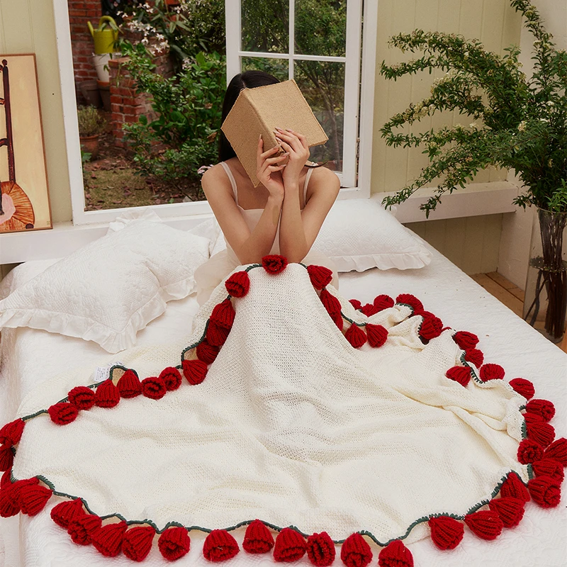 玫瑰花束毯成品披肩花束卧室空调沙发办公室午睡盖毯多功能