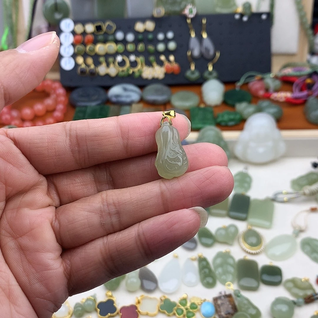 和田玉银S925镶嵌吊坠(不含链)