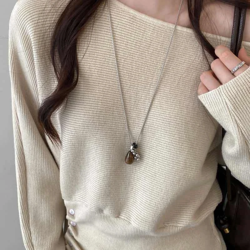 合金亚克力吊坠 配饰串珠虎眼石颈链葡萄毛衣链高级感女小众长款