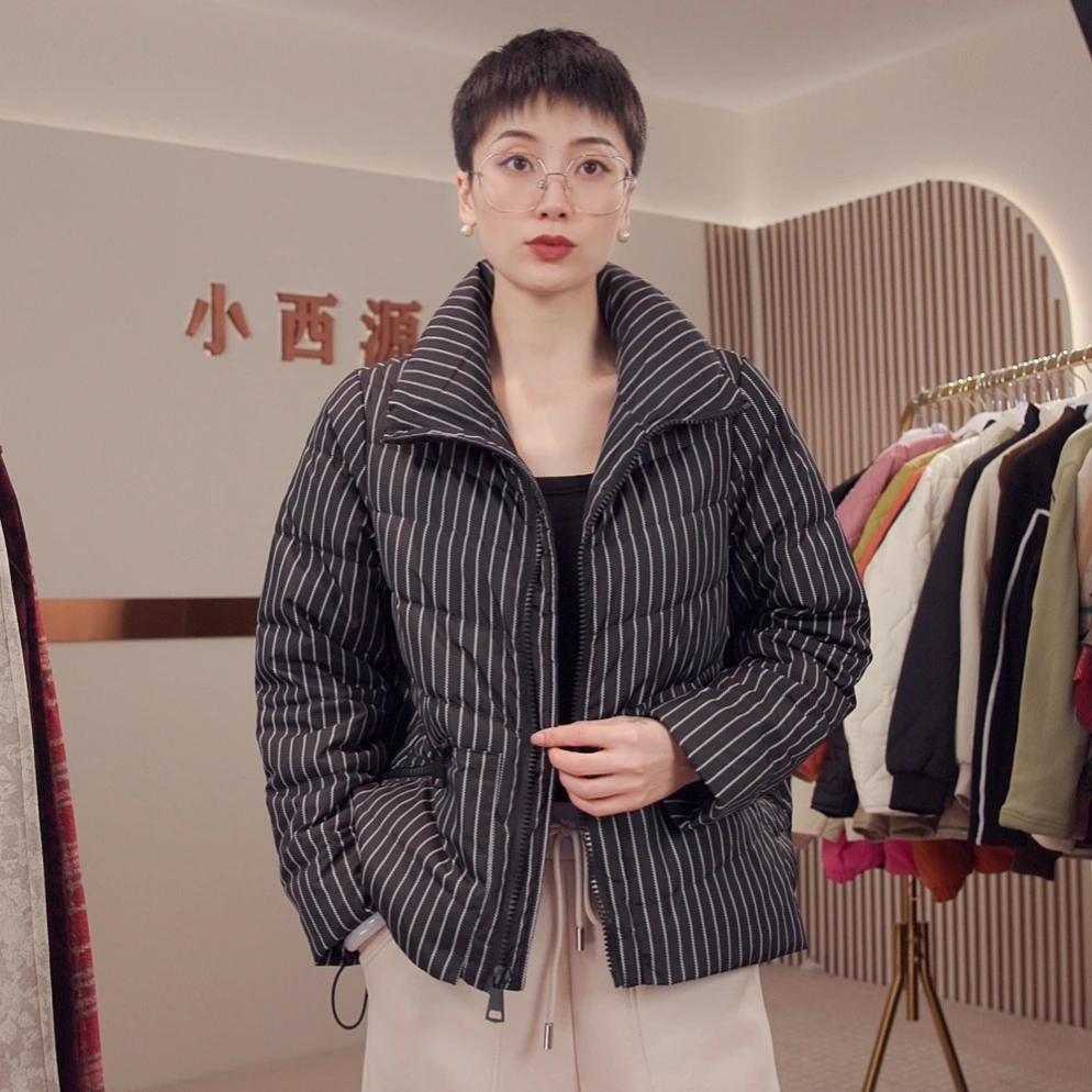 2025新款杭州正品加厚洋气保暖减齡抗寒条纹款羽绒服M805