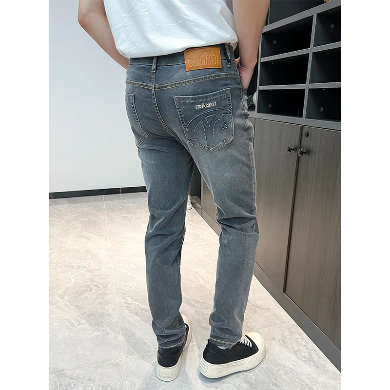 轻奢春夏季薄款柔软弹力欧货商务牛仔裤男士修身小直筒休闲裤男款